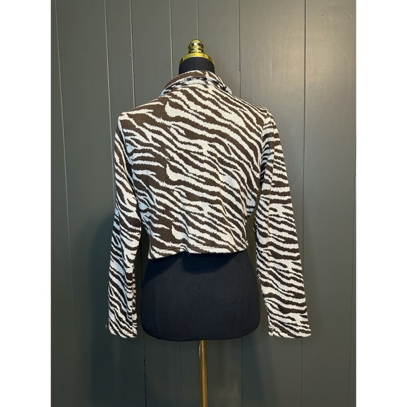 Le Lis Collection Brown Cream Zebra Striped Animal Print Cropped Jacket Career L - Picture 3 of 7